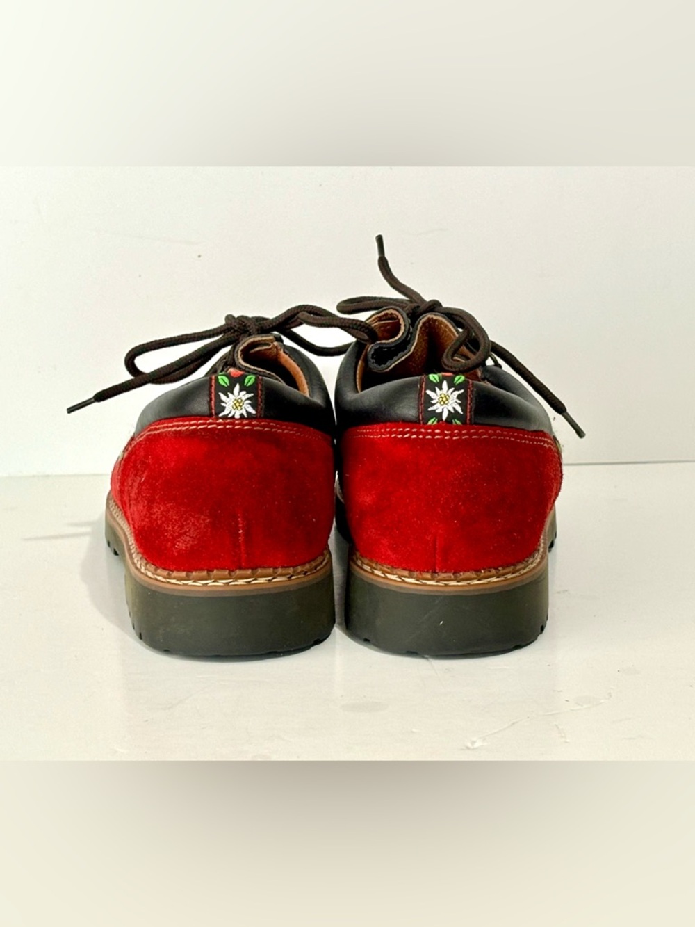 Vintage Hiking Boots  - Josef Seibel - Cherry Red Suede w Leather & Folk Trim - Picture 7 of 10